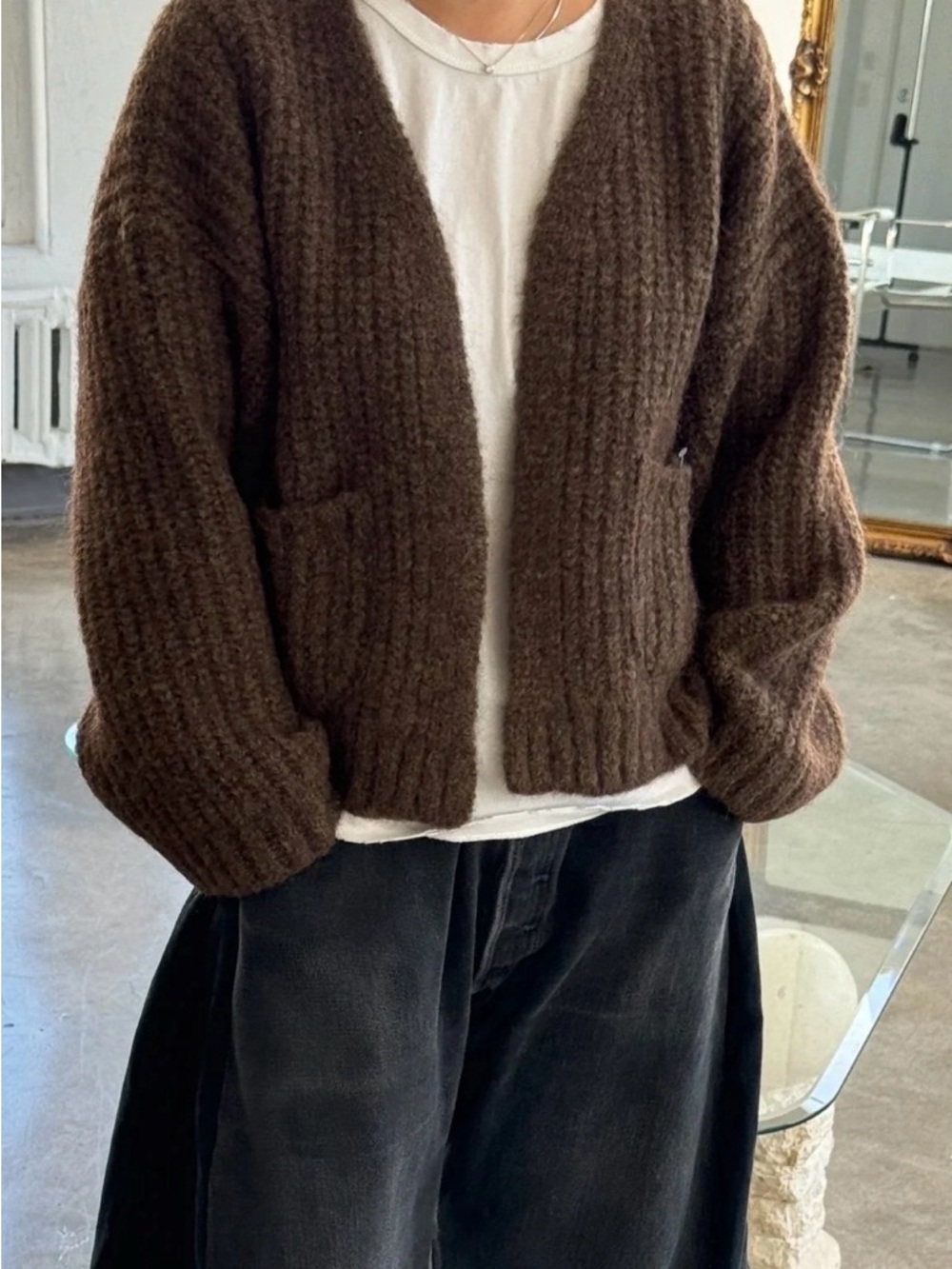 Le Bon Shoppe Brown Alpaca Sweater Jacket Cardigan Chunky M/L